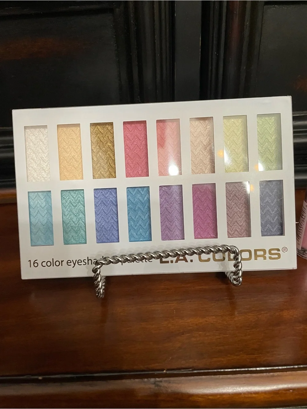 L.A. COLORS 16-Color Shimmer Eyeshadow Palette — and pink lip gloss new